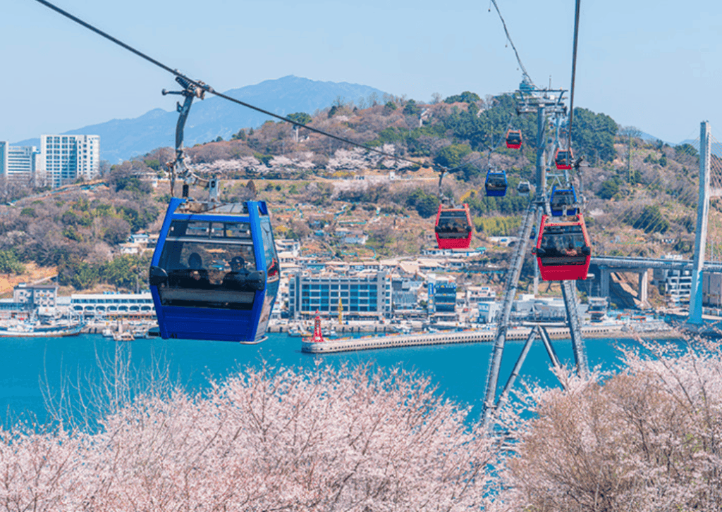 여수해상케이블카의 모습 하늘에서 바라본 모습