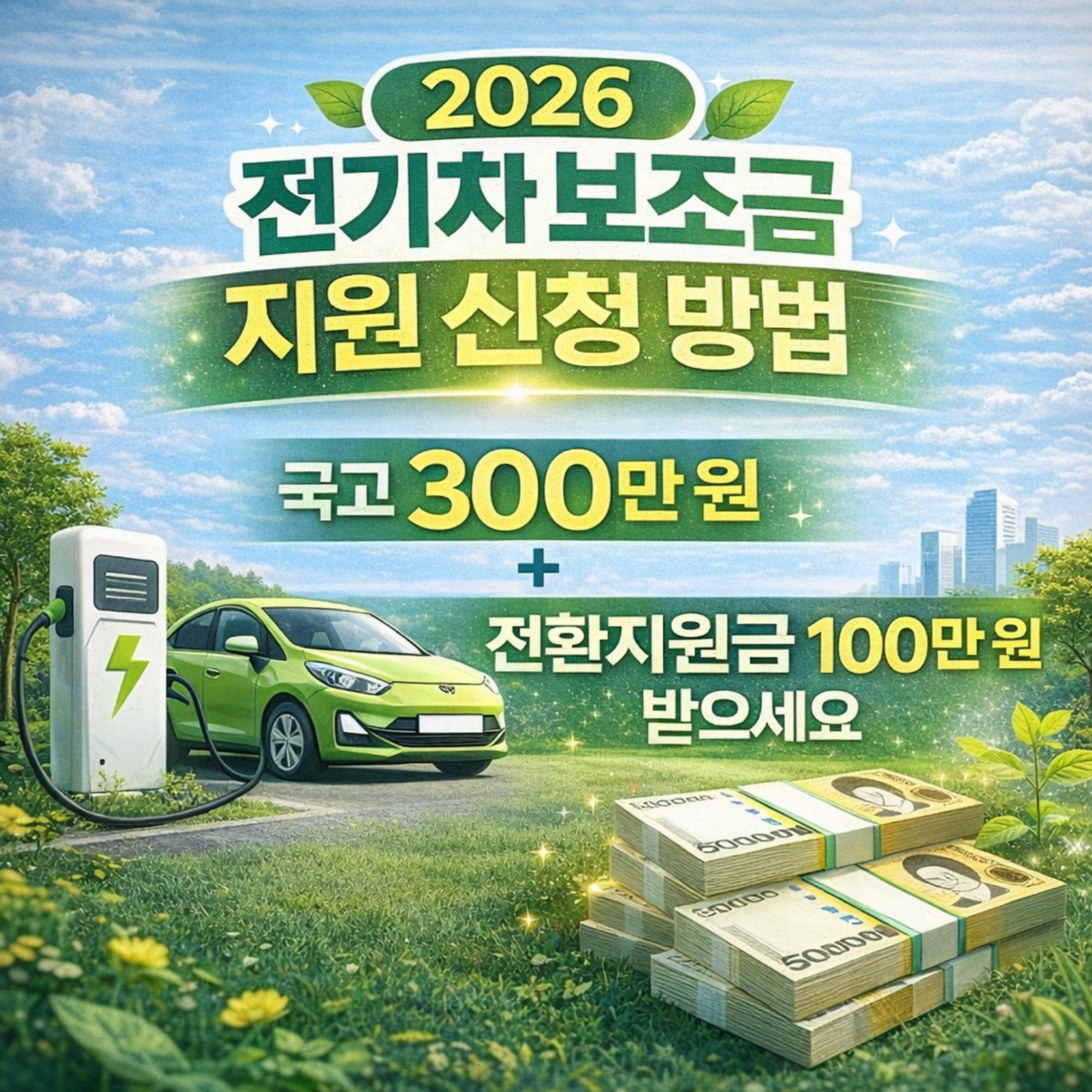 2026 전기차 보조금 지원 신청 방법 300만 원, 전환지원금 100만원 받는 법